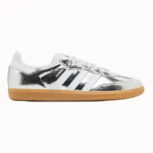 Adidas Originals Women's Silver/White Cracked Leather Samba OG Sneakers, JR0035