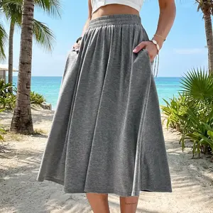Women's Midi Length A-Line Swing Flowy Skirt with Pockets - Elegant Floral Print Casual Summer Skirt Perfect for Daily Wear Office Party Shopping Comfortable Lightweight Fabric Ladies Fashion