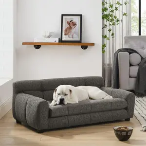 Niccae  38" - 51" Dog Couch Bed with Backrest and Armrest, Durable Pet Sofa with Upholstered Foam Cushion, Elevated Dog Couch Bed with Legs for Medium Dogs