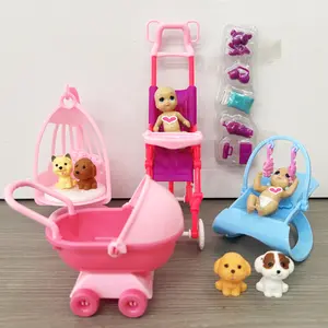 Pretend Little Doll Playset with Doll Stroller and Rocking Chair Accessories Pet Set Cute Mini Educational Toy Doll House Item Doll Accessories, Birthday/Christmas Gift Toy for Chilidren