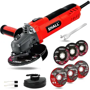 7.5Amp 4-1/2 Inch 12000 RPM Angle with 2 Guards, 3 Cutting Wheels, 3 Discs, Non-Slip Handle and Carbon Brush for and Wood