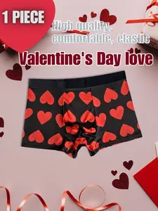 1 Pc Men's Fashion Printed Comfortable Boxer Briefs, Stretchy for Sports, Outdoor, Casual, Valentine's Day, Love, Romantic, Heart Print, Heart Print Boxers
