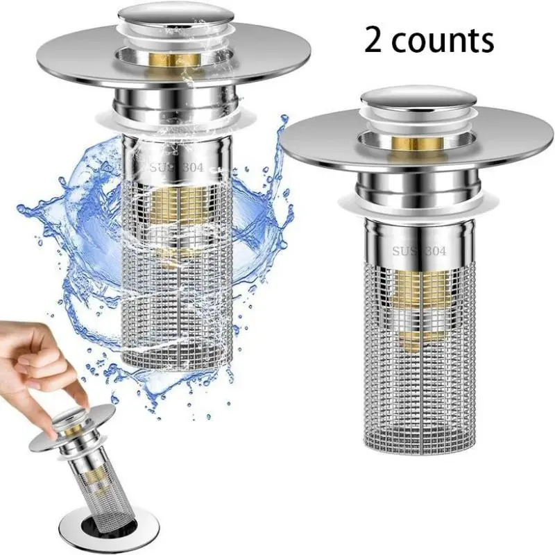 Stainless Steel Bathroom Sink Drain Filter, Pop-Up Sink Drain Filter with Filter Basket, Bathroom Fixture Accessories for 1.1-1.29 Inch Sink, for Easy