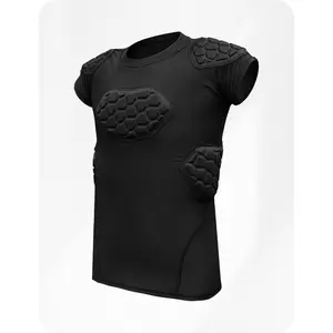 Exxact Sports Elite 6-Pad Adult Padded Football Shirt with Chest, Shoulder, Ribs & Spine Protection, Mens Football Padded Compression Shirt,Black, Adult