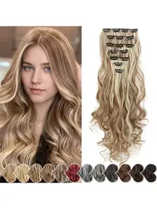 22 Inch Clip In Hair Extensions 7 PCS Long Wavy Synthetic Hair Extension & Natural Soft Invisible Clip Thick Hairpieces for Women Daily( 7pcs,140g)