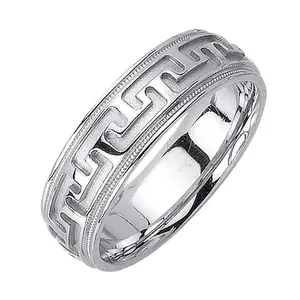 Men's Handmade Greek Key Design Wedding Band in Platinum 6.5mm