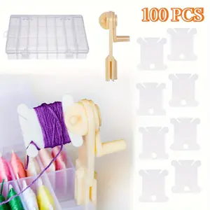 Embroidery Floss Organizer Box Tools with 100 Pcs Plastic Floss Bobbins 1 Bobbin Winder 1 Removable 24 Compartments Cross Stitch Embroidery Thread Storage Box for Craft DIY Sewing Storage Jewelry