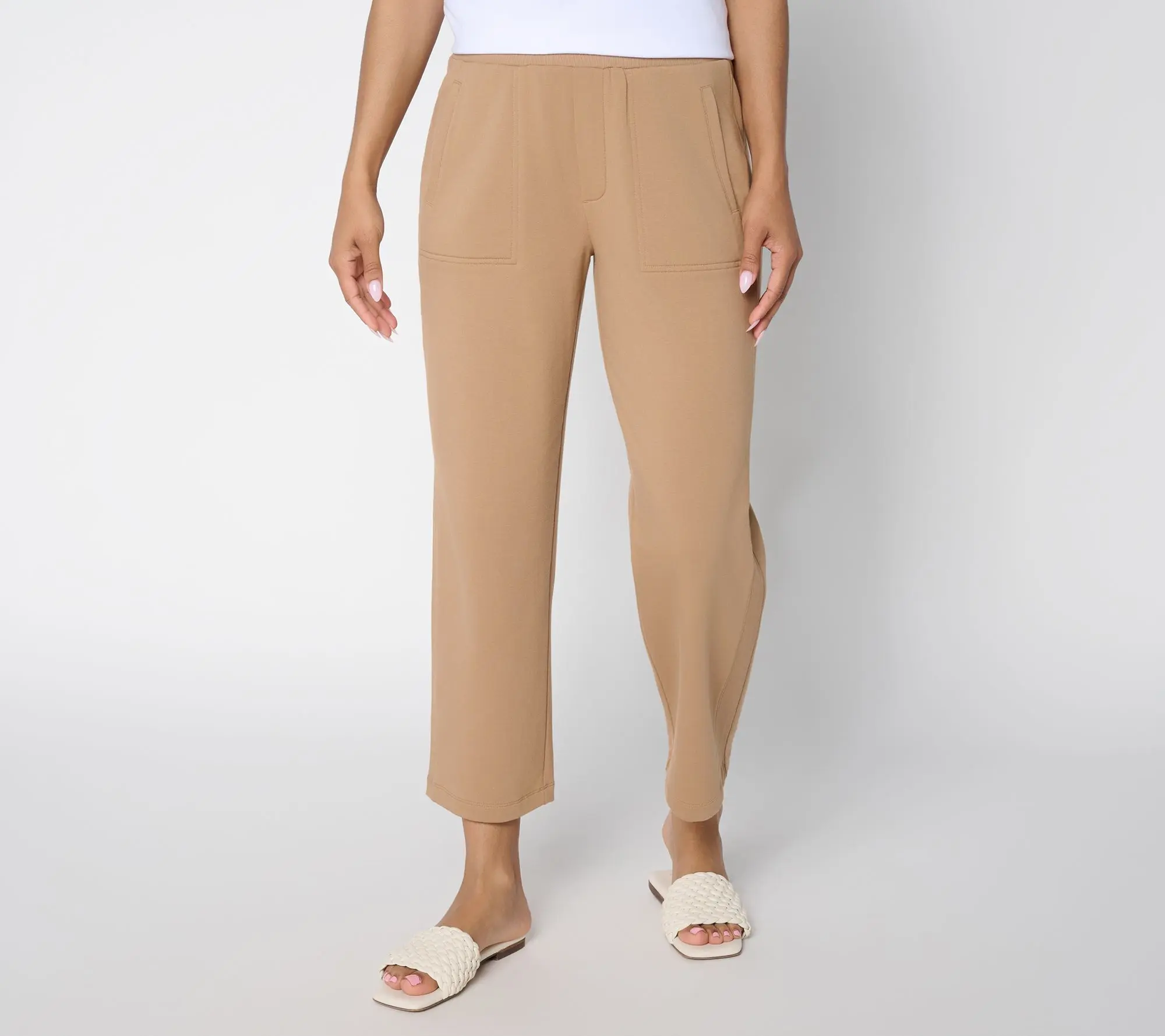 Susan Graver Weekend Regular French Terry Crop Pant with Rib Detail