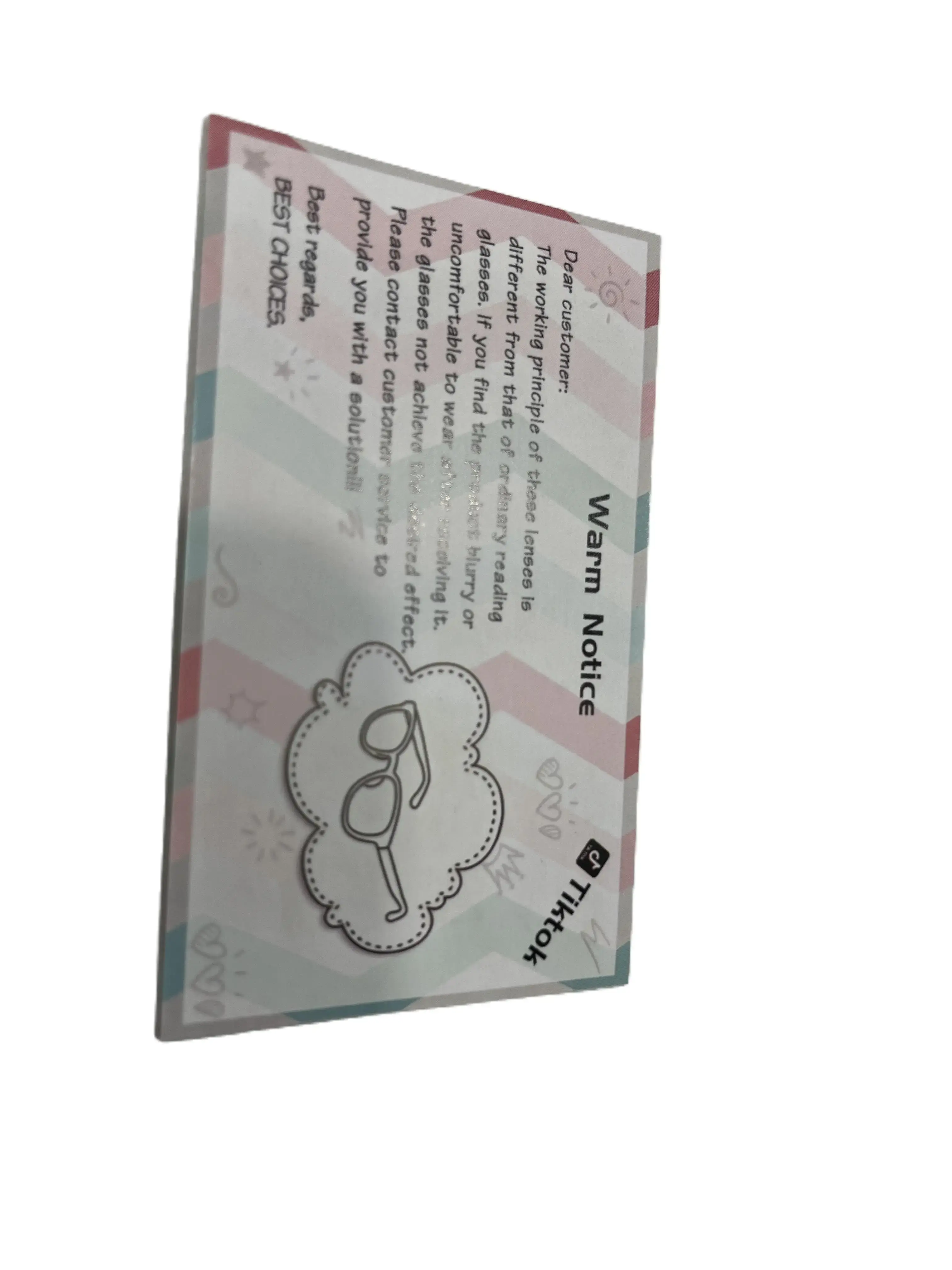 Fashion Eyewear Accessory Guide, Illustrated Paper Card with Instructions for Proper Glasses Usage, Cleaning, and Care, Glasses Usage Instructions