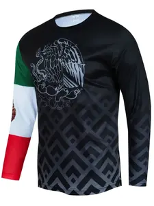 Mexican Badge Football Style Long Sleeve Sports Jersey, Breathable Quick-Dry Moisture-Wicking, Fitted Comfort for Training and Daily Wear