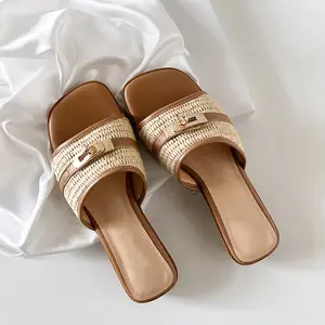 Women's Square-Toe Boho Straw Weave Mules - All-Day Comfort for Casual & Resort Wear