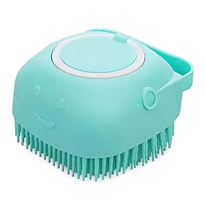 Dog Cat Bath Brush Comb Silicone Rubber Dog /Puppy Massage Brush Hair Fur Grooming Cleaning Brush Soft Shampoo Dispenser (blue)