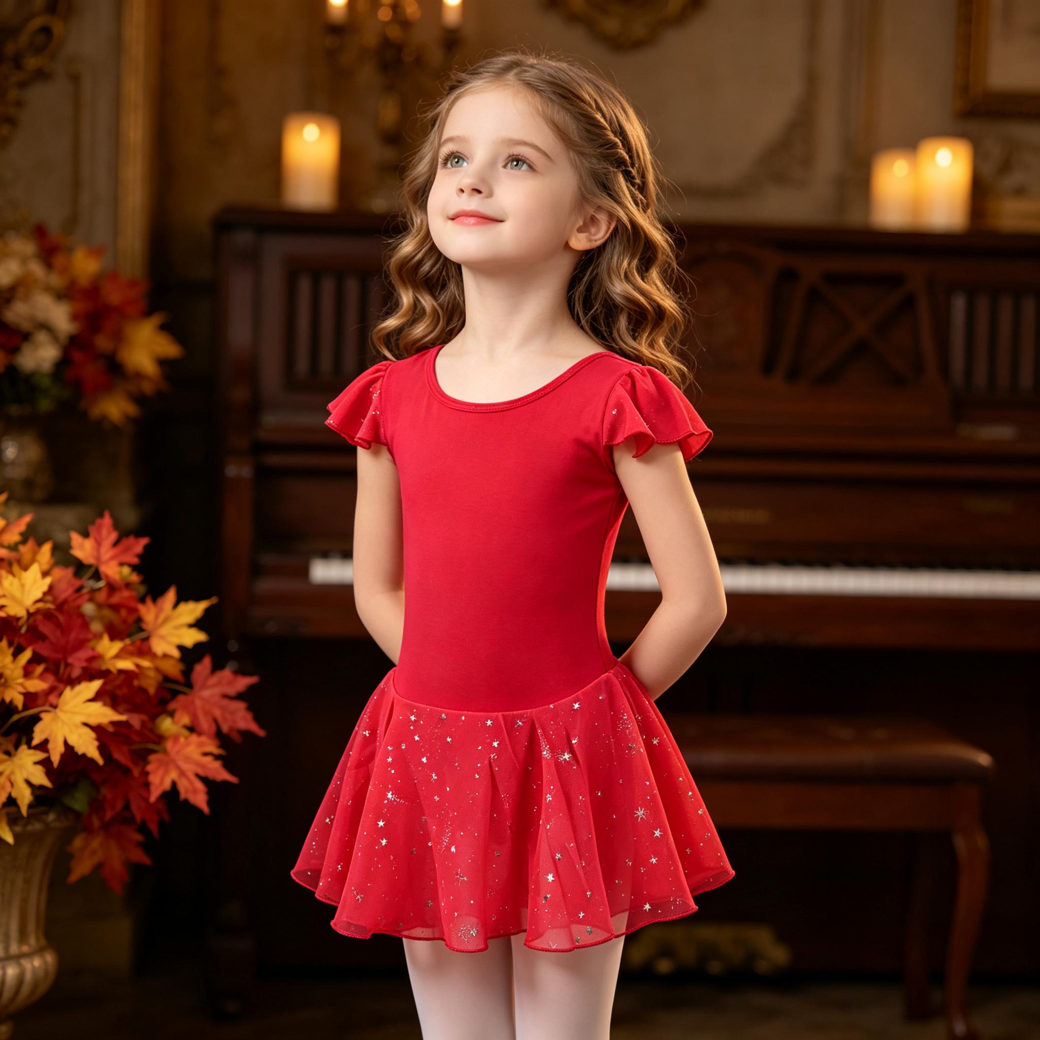 Kids Ballet Dance Outfit, Flutter Short Sleeve Star Sequin Tulle Skirt Leotard, Girls Dance Costume For Ballet Class, Stage Performance, Party Show, Daily Practice