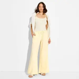 Women's Low-Rise Baggy Leg Linen Pull-On Pants - Wild Fable Light Yellow XXS
