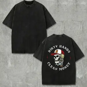 Men’s Oversized Graphic T-Shirt | “Dirty Hands Clean Money” Skeleton Dollar Print | Premium Cotton Loose Fit Streetwear Tee Summer Casual