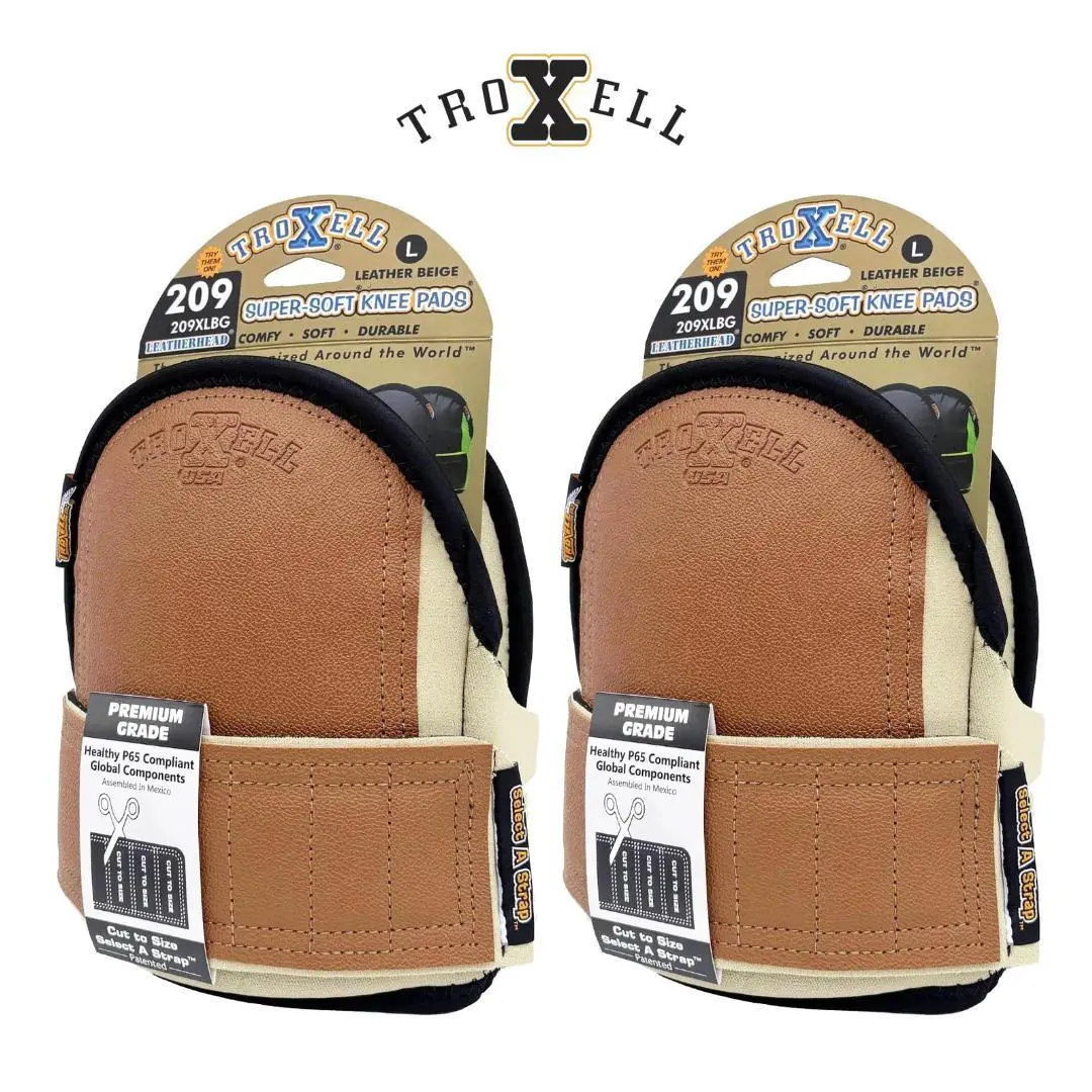 TROXELL USA Ultra-Soft Leatherhead Kneepads – Large Size, Non-Slip Neoprene Straps, Machine Washable, Durable Padding for Construction, Roofing, and Flooring Work (Pair)