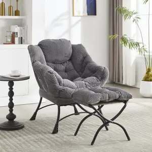 [Bellemave]Lazy Chair with Ottoman, Modern Lounge Accent Chair with Armrests and a Side Pocket, Leisure Upholstered Sofa Chair Reading Chair with Footrest for Small Space, Corner Chair-Grey
