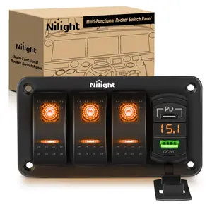 Nilight 3 Gang Switch Panel With QC3.0 & PD Charger And Voltmerter with Orange Backlit