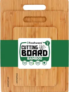 [Black Friday Deals]- Bamboo Cutting Boards for Kitchen [Set of 3] Wood Cutting Board for Chopping Meat, Vegetables, Fruits, Cheese, Knife Friendly Serving Tray with Handles