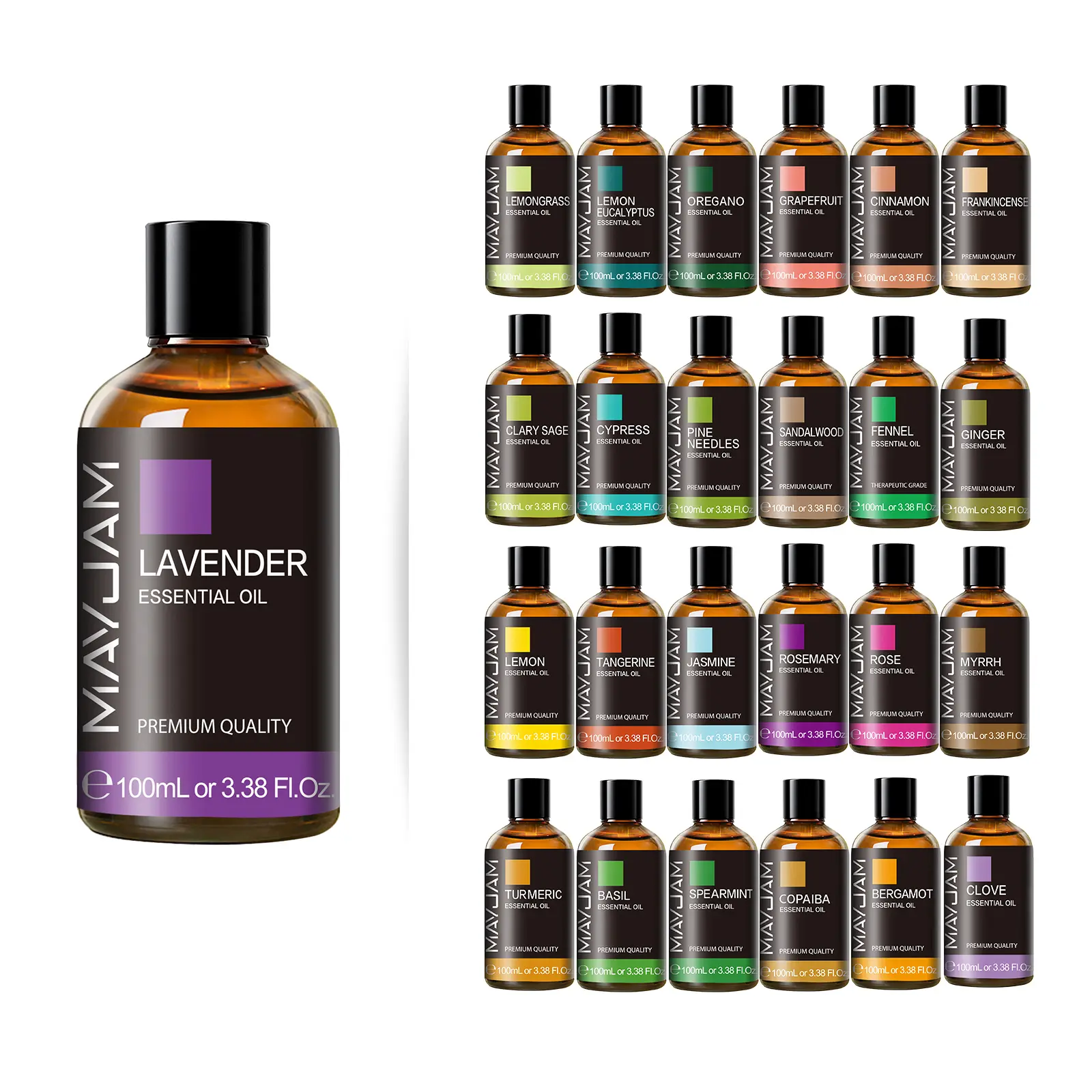 MAYJAM Jasmine Scented Essential Oil - 100ML/3.38OZ Glass Bottle, Ideal for Aroma Diffusers, Home Fragrance Use, Candle Making Supplies & Gifting