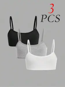 3 Pack Solid Color Lightweight Thin Strap Knit Bras, Comfortable Soft Everyday Bralettes for Women, Ideal for Layering and Casual Wear