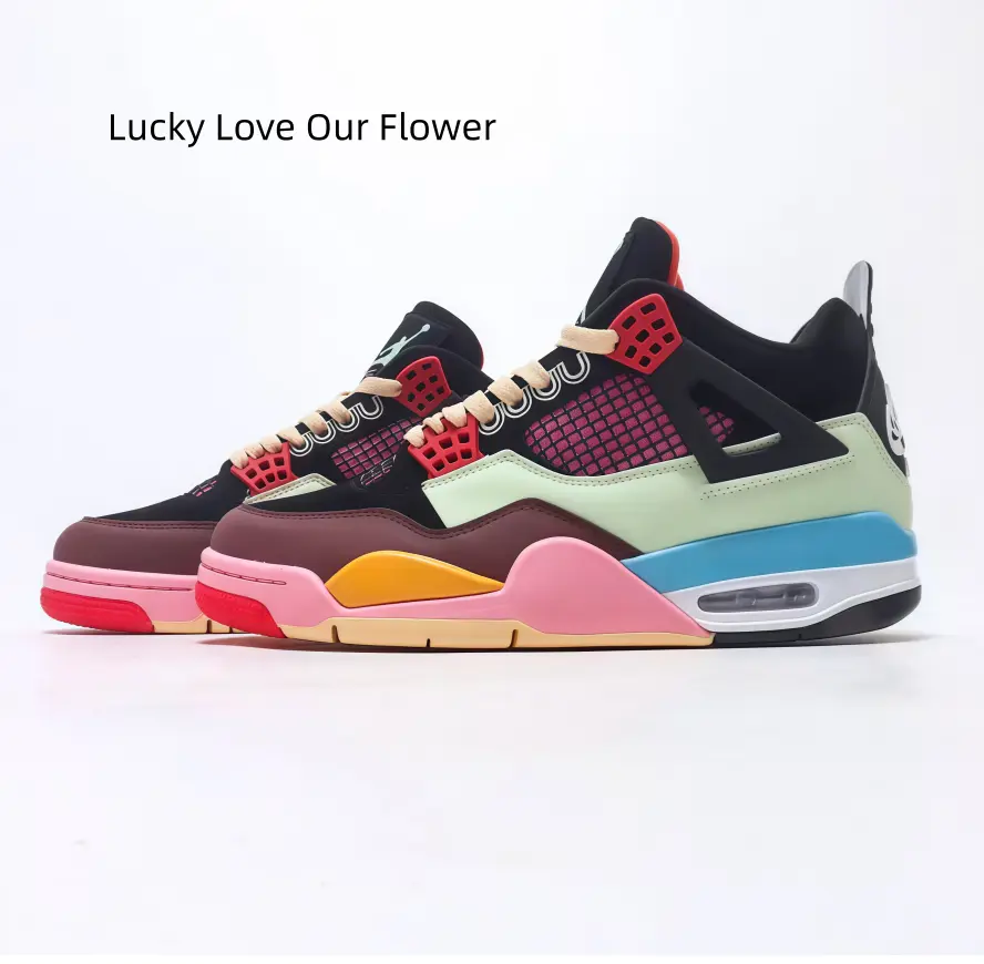 Multi-Tone Smooth Leather Mid Top Basketball Sneakers For Men, Color Block Brown Mint Blue Pink Panel, Breathable Mesh Insert Shock Absorbing Air Cushion Street Athletic Trainers Daily Sports Wear