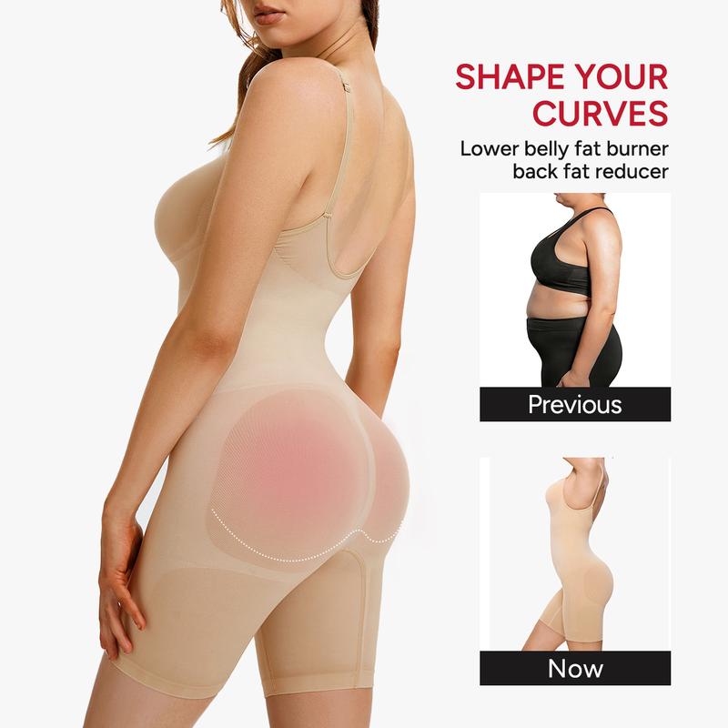 Nebility Women's Seamless V-Neck Bodysuit - Full Body Stretchy Shapewear, High Waist Shaping, Comfortable Breathable Fabric, Basic Black (Fitted) Minimalist Womenswear Black(Fitted)