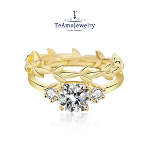 【Buy 1 get 1 Bracelet】【RM-245】925 Silver Moissanite Ring, Gold Color Double Rings Multiple stacking methods, Fashion Accessories for Daily Wear Party Holiday, Unique and Elegant Design Gift Jewelry For Girlfriend