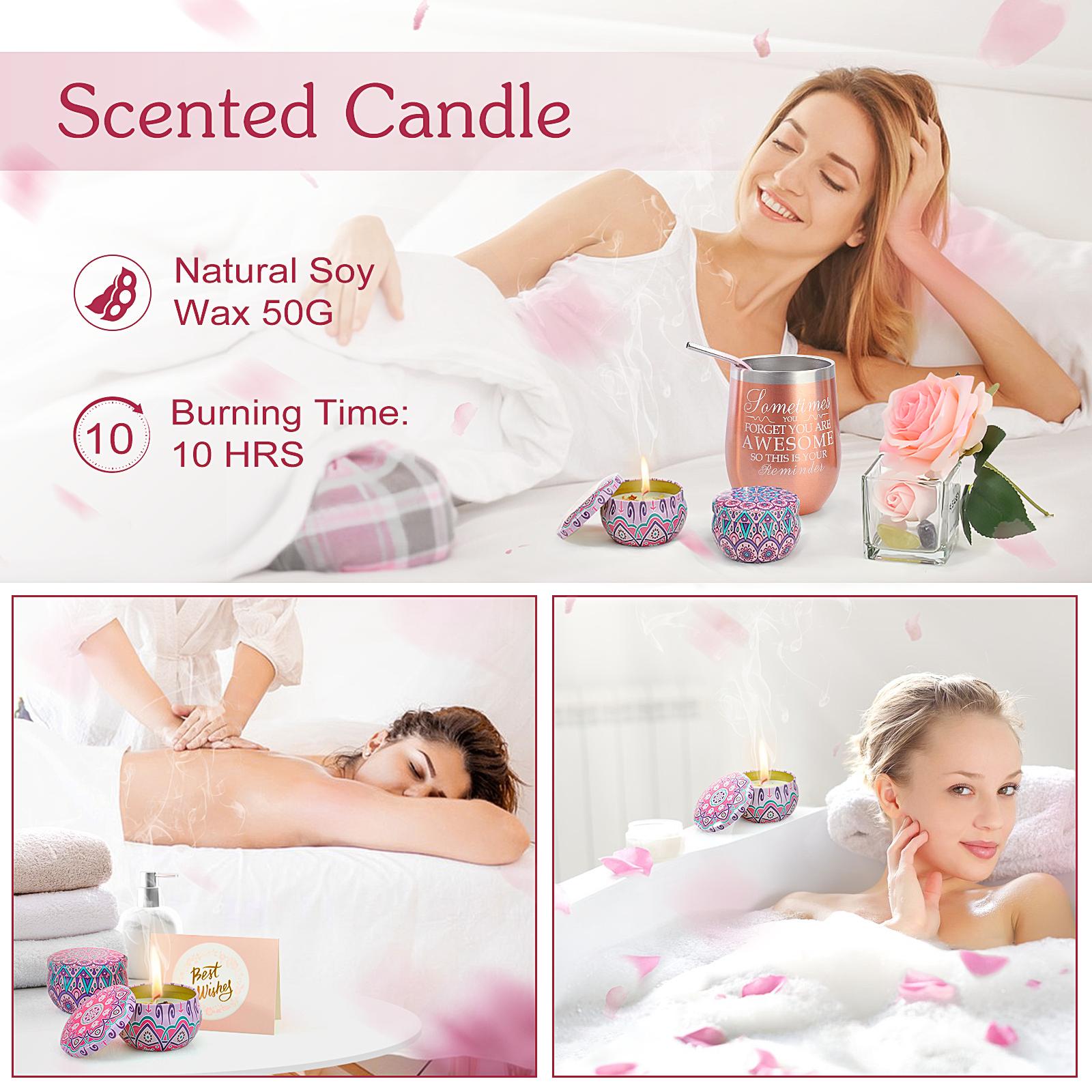 "Sometimes You Forget You Are Awesome" / "Not A Day Over Fabulous" Self Care Spa Gift Set, Insulated Tumbler with Candle, Bath Bomb, Gifts for Men Women, Mom Dad, Birthday Christmas