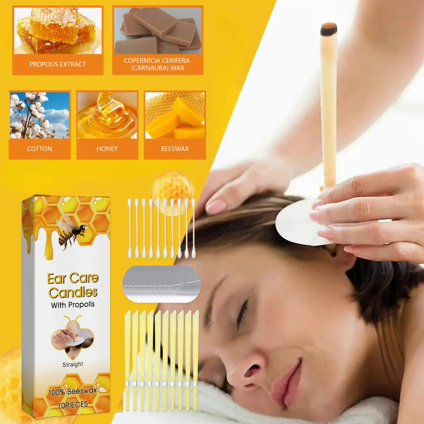 Multi-Pack Earwax Removal Ear Candles Kit - Natural Beeswax & Propolis Extract, Gentle Cleansing, Stress Relief, Natural Ear Care Tool for Adults, Home Use