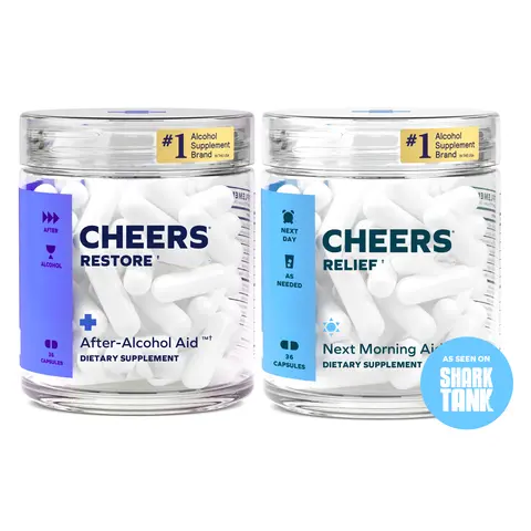 Cheers R&R Combo | Restore + Relief | After Drinking Next-Day Relief | L-Theanine + Ginger | Made In The USA