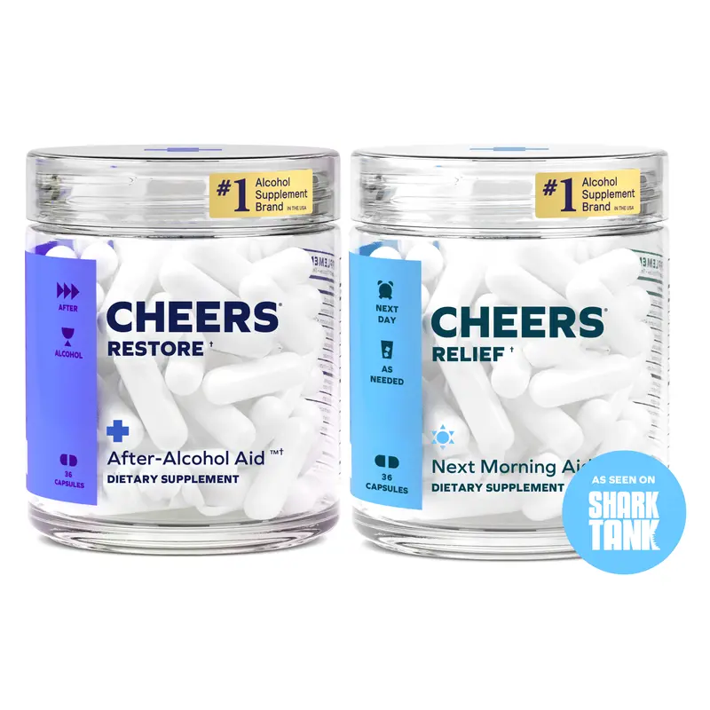 Cheers R&R Combo | Restore + Relief | After Drinking Next-Day Relief | L-Theanine + Ginger | Made In The USA