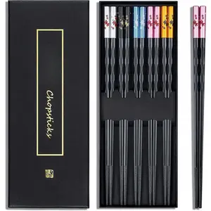 Fiberglass Chopsticks Series -  Non-Slip Chopstick, Reusable Chop Sticks Dishwasher Safe, 5 Pairs, Gift Set, 9.9 Inches,Golden Fish