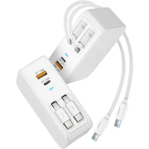 USB Wall Charger Block, Built-in Dual Retractable Cables 40W USB C Block Wall Plug with USB A/USB C Ports, Travel and PD   for  17/16/15 Galaxy S25/S24 and