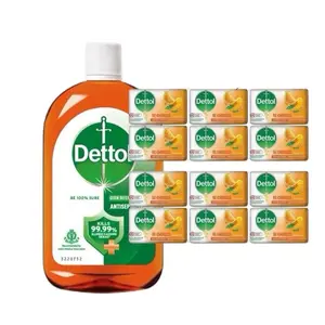 Dettol Antiseptic Liquid for Surface Disinfection & Hygiene - Kills 99.9% Germs, 1 Litre Bottle & 12 re-energize soap bars.