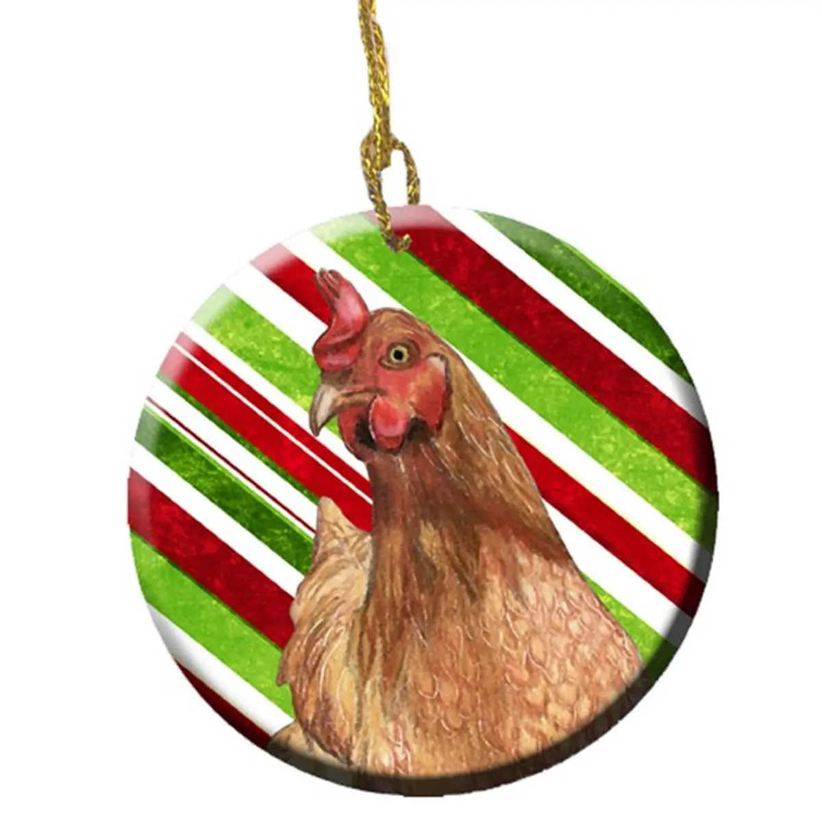 Chicken Candy Cane Ceramic Christmas Ornament, Customizable Glossy Basic Paint Corded None Festive Home Decor, 2.8x0.15x2.8 in Light Weight Gloss White Holiday Supplies, Decorative, Small