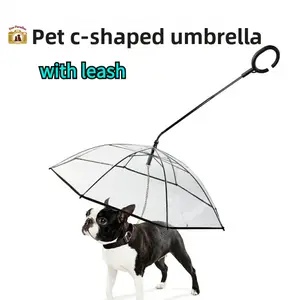Transparent Flexible C-Shaped Pet Umbrella with Leash | Adjustable Length | Stylish UK Rainy Season Dog Walking Essential