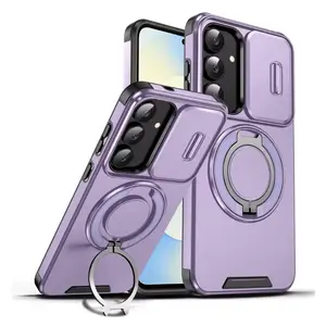 Case For Samsung Galaxy S25 FE Slide Lens Protect Shockproof Armor Phone Case For Galaxy S25 Edge Ultra Plus Ring Holder Cover