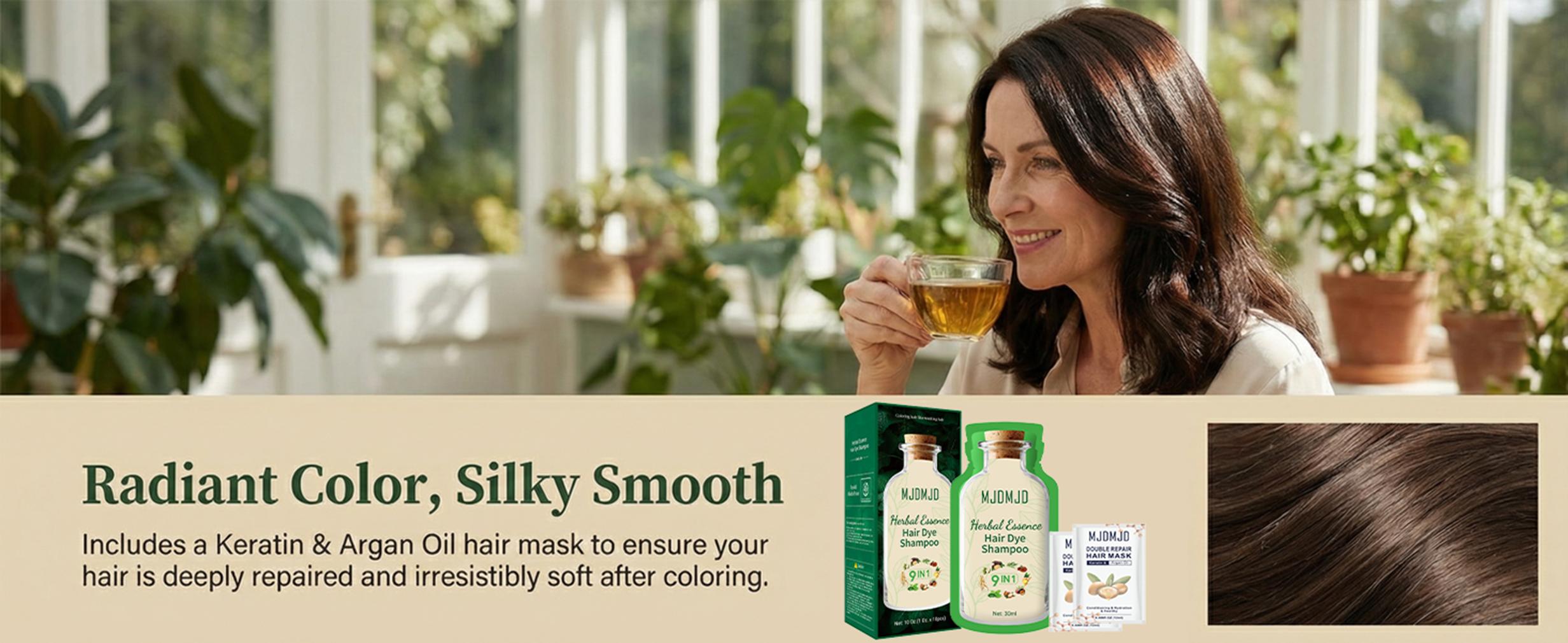 Blonde Brown Hair Dye Shampoo 9-in-1, Natural Herbal Golden Blonde Brown Color Shampoo, Instant 10-15 Min Gray Coverage for Men & Women, Long-Lasting Hair Color, Ammonia-Free, 10 Sachets x 30ml (300ml)