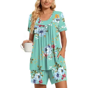 2 Piece Women's Short Sleeve Pajama Sets, Lounge Sleepwear Ladies Pjs Sets with PocketsGift