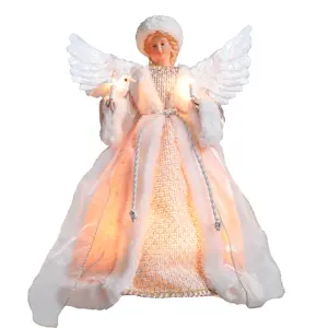 Lighted Angel Christmas Tree Topper with Dove & Candle,Pink & White Angel Figurine with LED Lights, Festive Tree Decoration for Holiday Ambiance,Christmas Decor