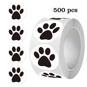 500 self-adhesive stickers, 2.5 cm cute dog and cat paw stickers, small colorful puppy paw print stickers, baking product packaging sealing stickers