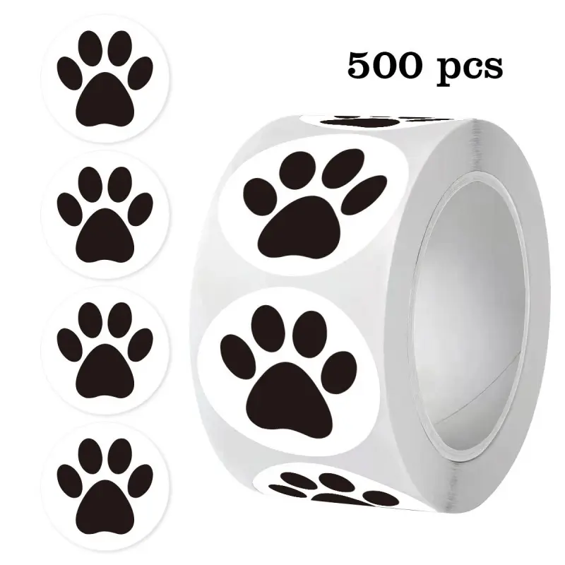 500 self-adhesive stickers, 2.5 cm cute dog and cat paw stickers, small colorful puppy paw print stickers, baking product packaging sealing stickers