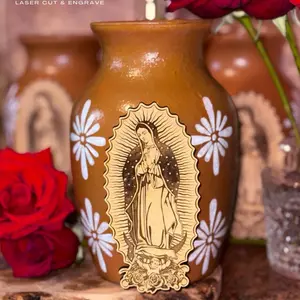 BROWN  Virgencita Vase - Floral Vase with Religious Design, Decorative Floral Patterns,