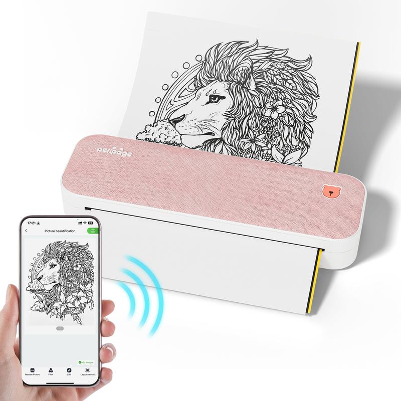 NEW-Portable Thermal Printer - Compact A4 Inkless Printer with 1 Roll of Thermal Paper - Supports 8.26"x11.69" Printing, Android and iOS Compatibility, Long-Lasting Folding Paper, and Document Transfer Capability