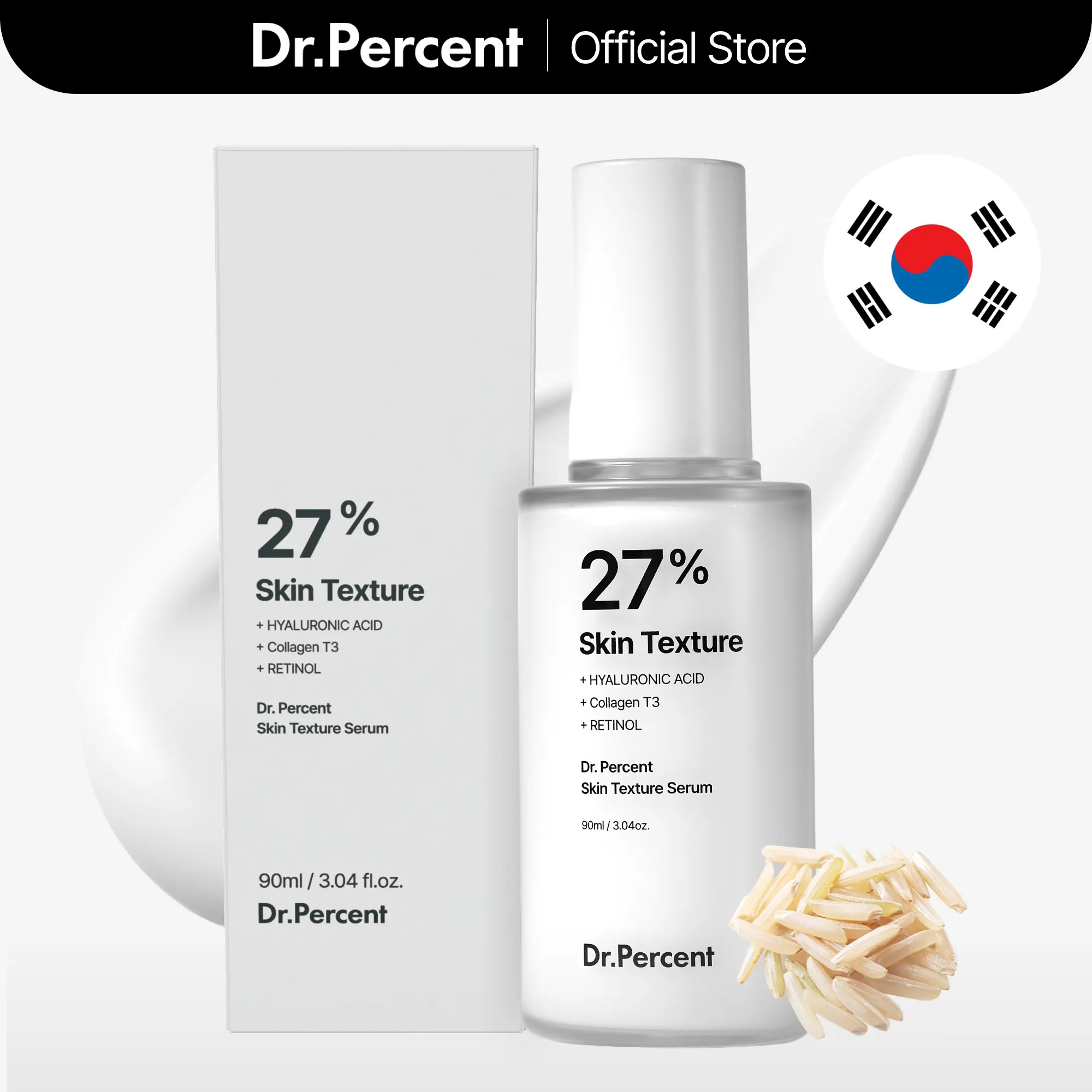 Skin Texture 27% Serum – Rice Exfoliating, Gentle & Non-Irritating, Glass Skin, Textured Skin, Bumpy, Pore Minimizer, Retinol & Collagen, Lightweight Korean Skincare Serum, 3.04 fl oz