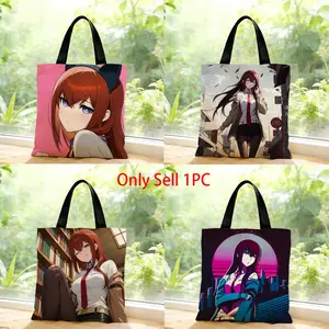 Steins Gate Kurisu Makise anime sci-fi suspense mind-bending Storage Bags Canvas Bags Series Print Bag Lightweight Shoulder High Appearance Large Capacity Minimalist  Soft Fabric Bag Shopping Bags