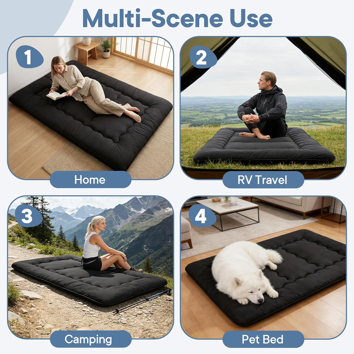 3 Inch Twin Futon Floor Mattress, Foldable Japanese Tatami Bed with Washable Cover, Roll Up Portable Guest Bed (Twin/Full/Queen, Black/Grey) #FloorMattress