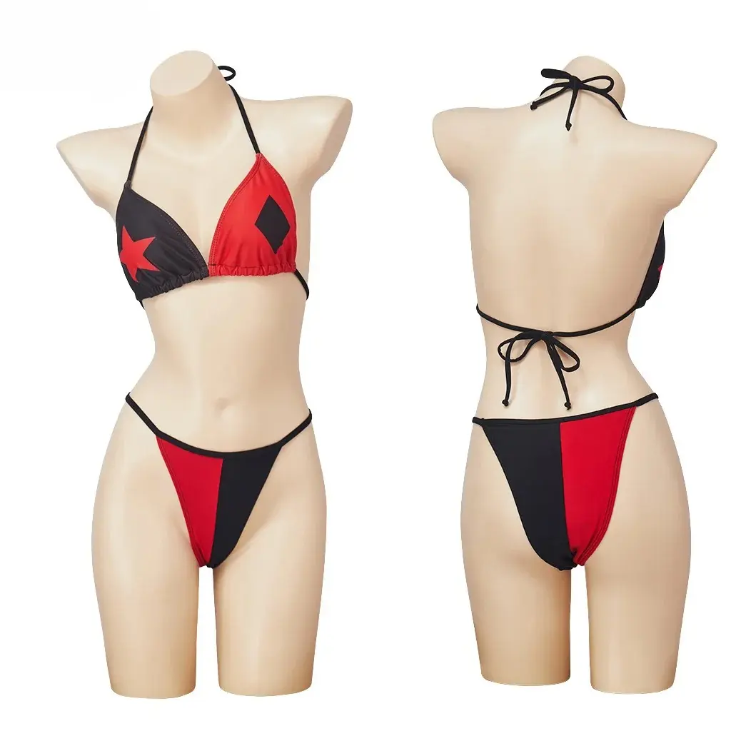 Movie New Harley Cosplay Costume Swimsuit Bikini Quinn Two Piece Swimwear Bathing Suit Super Villain Outfit Woman Crop Top Short