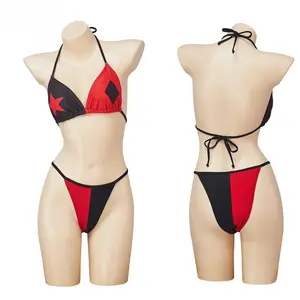 Movie New Harley Cosplay Costume Swimsuit Bikini Quinn Two Piece Swimwear Bathing Suit Super Villain Outfit Woman Crop Top Short